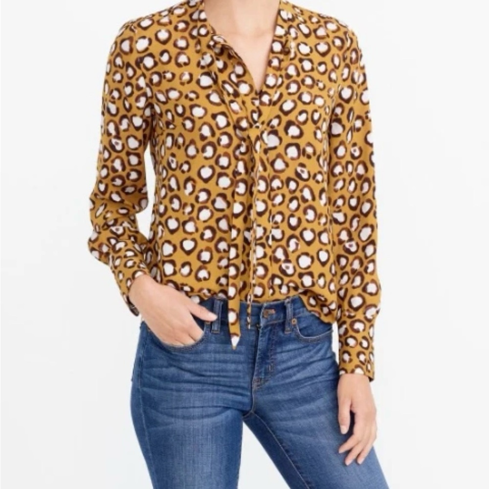 J. Crew Leopard Print Blouse in Brown and White